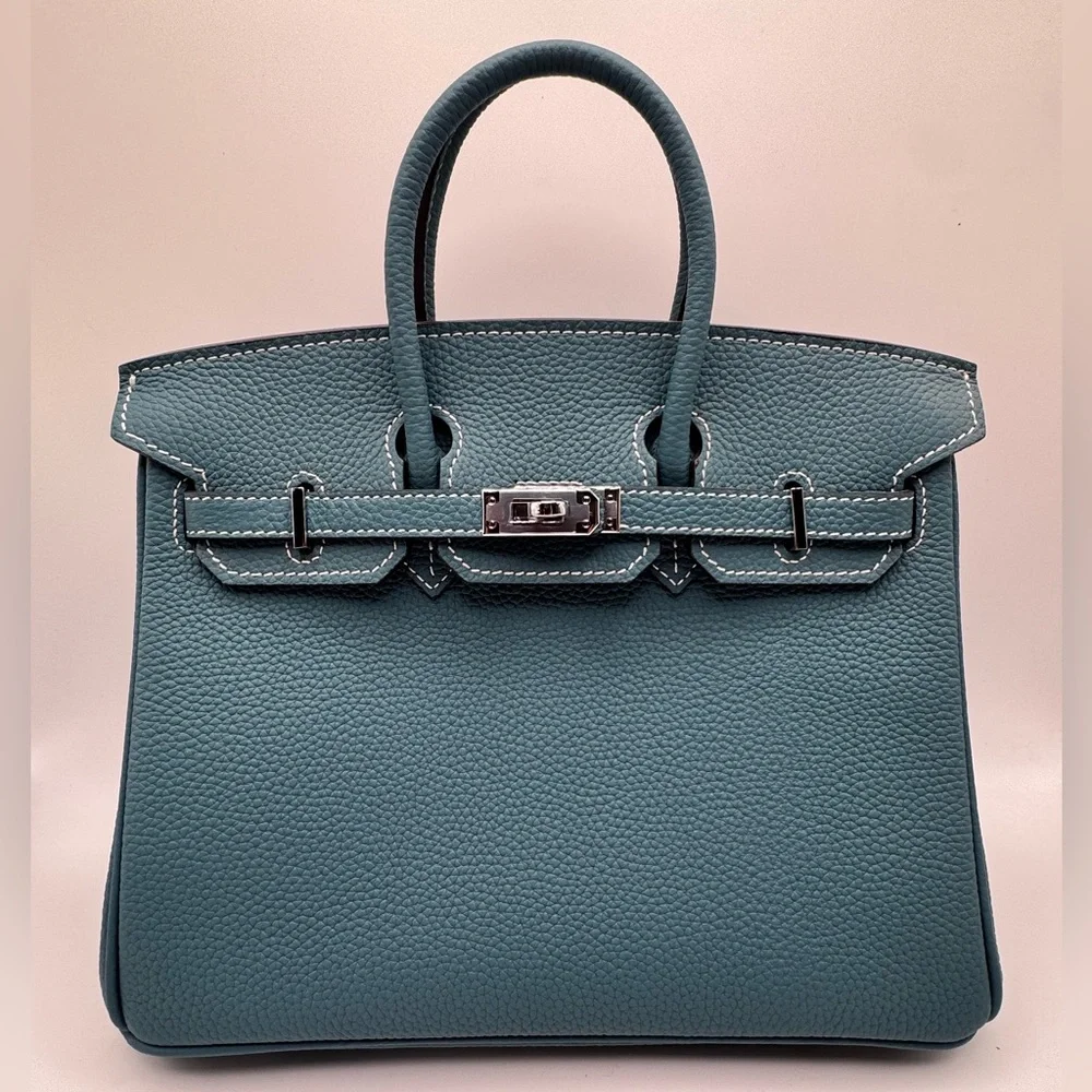 25CM Classic Togo Leather Top Handle Satchel Bag - Peacock Blue - Picture 3 of 12